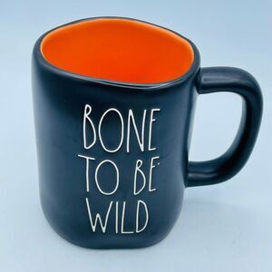 COPY - Rae Dunn "Bone" to be Wild Coffee Tea Large Mug OrangeBlack Halloween Gi…